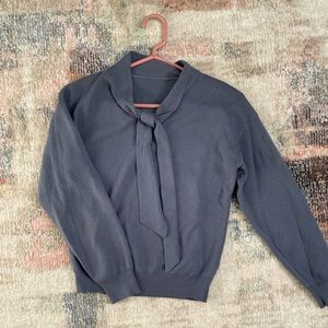 Korean style blue gray tie sweater